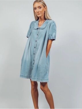 Shop Stevie Light Blue Denim Button-Front Tunic Dress